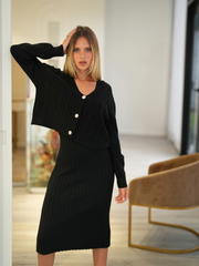 Conjunto malha 2 peças: vestido + cardigã